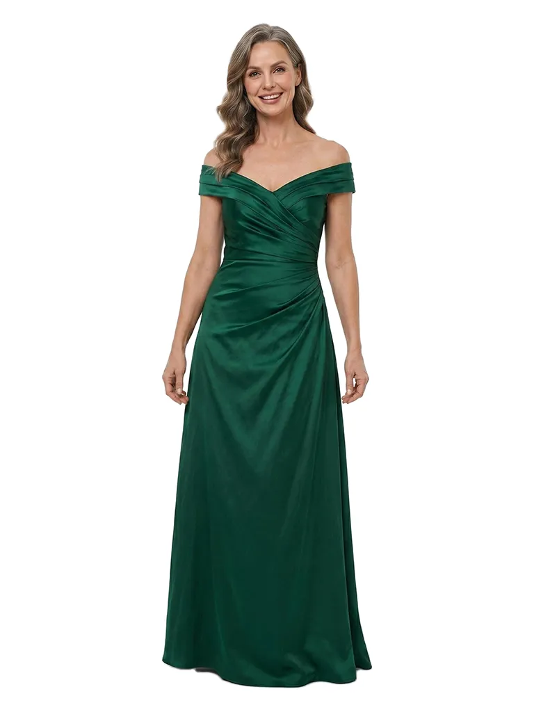 ChicSew Off The Shoulder Floor-Length Ruched A-Line Satin Mother Of The Groom Dresses Classic Fit sold by ChicSew