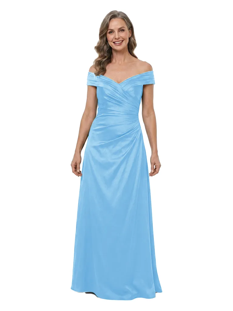 ChicSew Off The Shoulder Floor-Length Ruched A-Line Satin Mother Of The Groom Dresses Classic Fit sold by ChicSew product image thumbnail 5