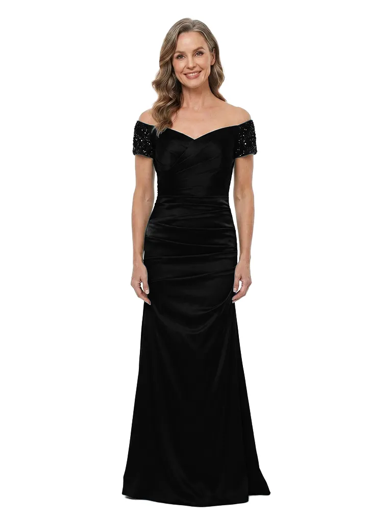 ChicSew Off The Shoulder Ruched Satin Mermaid With Beaded Short Sleeve Mother of the Bride Dress sold by ChicSew product image thumbnail 4