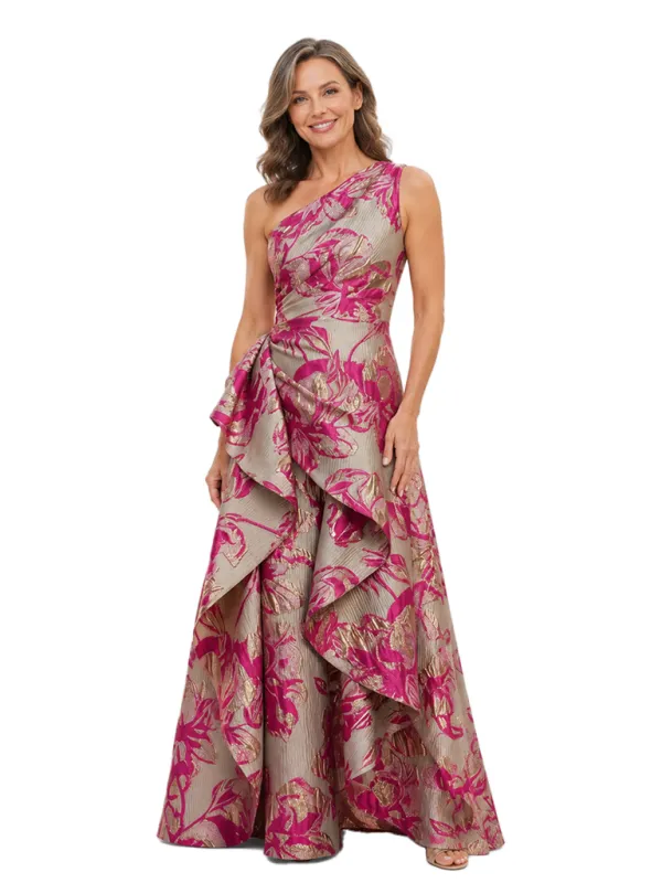 Chicsew Elegant Floral One Shoulder Ruched Ruffle A-Line Long Formal Evening Dresses made by ChicSew