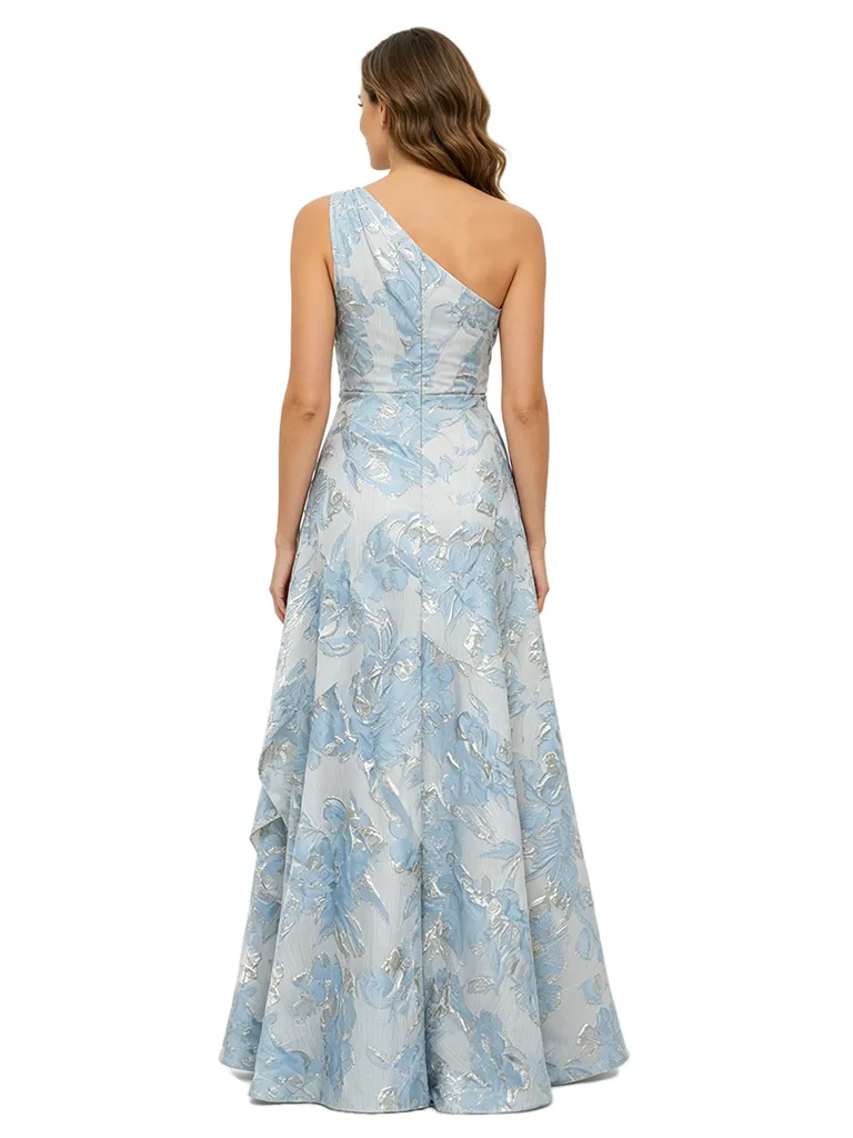 Chicsew Elegant Floral One Shoulder Ruched Ruffle A-Line Long Formal Evening Dresses sold by ChicSew product image thumbnail 3