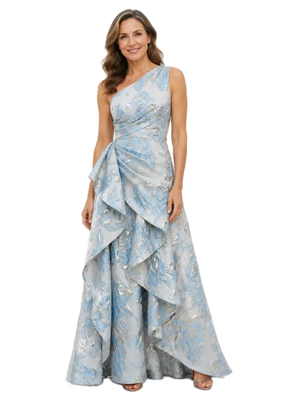 Chicsew Elegant Floral One Shoulder Ruched Ruffle A-Line Long Formal Evening Dresses made by ChicSew