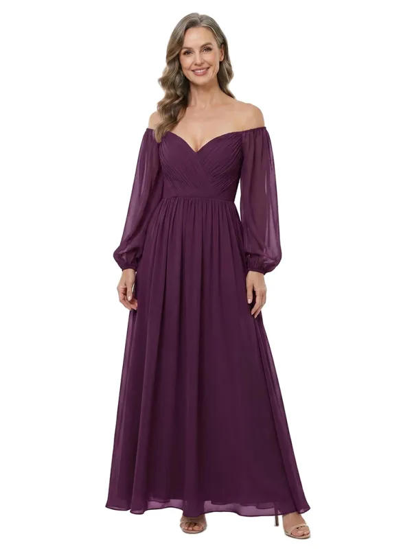 ChicSew Off The Shoulder Sweetheart Long Sleeves Chiffon A-Line Mother Of The Groom Dress made by ChicSew