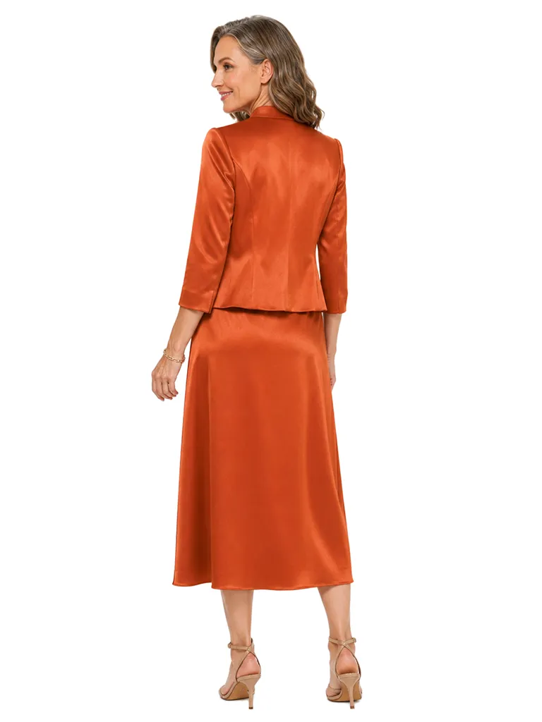 ChicSew Sophisticated Satin Mother Of The Bride Outfit With Jacket Midi Sheath Dress sold by ChicSew product image thumbnail 3