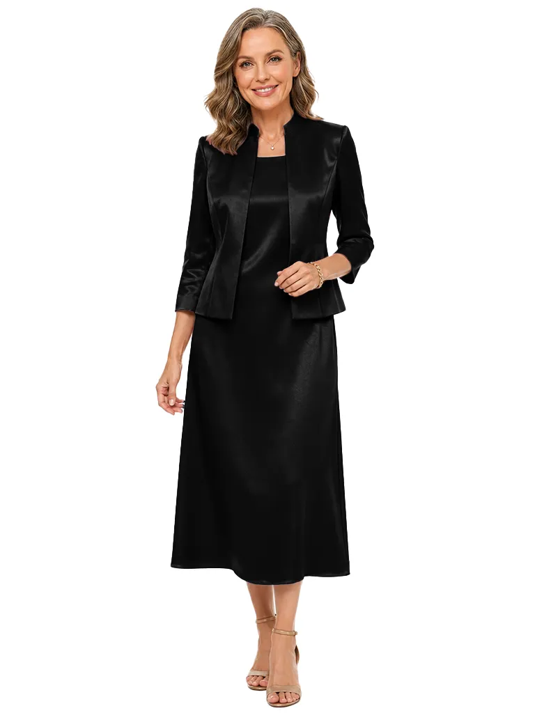 ChicSew Sophisticated Satin Mother Of The Bride Outfit With Jacket Midi Sheath Dress sold by ChicSew product image thumbnail 4