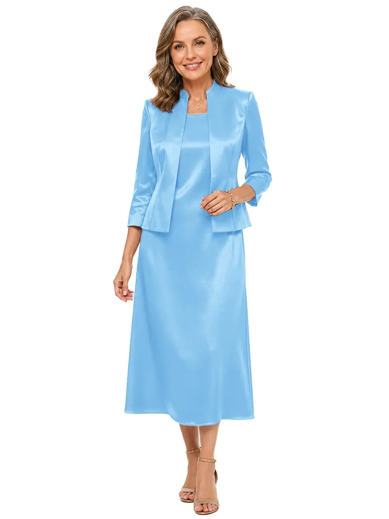 ChicSew Sophisticated Satin Mother Of The Bride Outfit With Jacket Midi Sheath Dress sold by ChicSew product image thumbnail 5