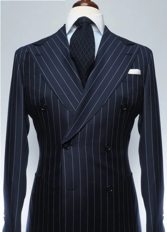 Dark Navy Casual Collar Coat Jacket Slim Button Small Suit Strips Single Jacket made by ChicSew