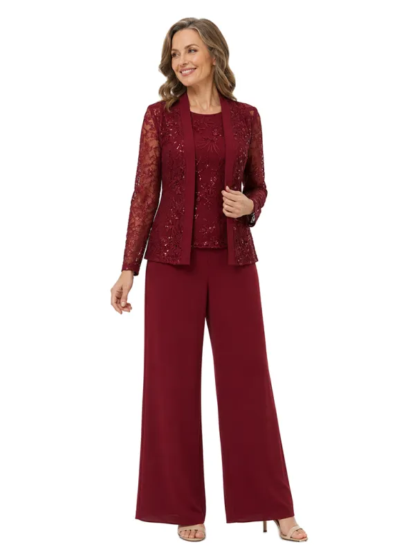ChicSew Modern Chiffon Mother Of The Bride Pant Suit Three Piece Set Lace Jacket made by ChicSew