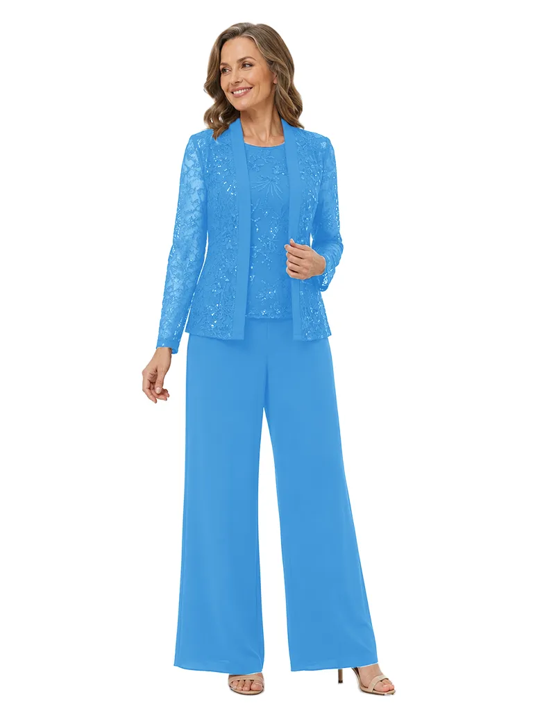 ChicSew Modern Chiffon Mother Of The Bride Pant Suit Three Piece Set Lace Jacket sold by ChicSew product image thumbnail 5