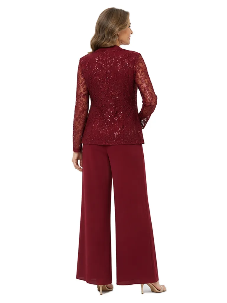 ChicSew Modern Chiffon Mother Of The Bride Pant Suit Three Piece Set Lace Jacket sold by ChicSew product image thumbnail 3