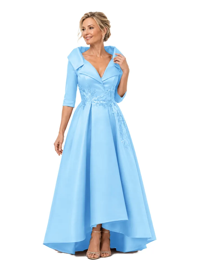 ChicSew V-Neck 3/4 Sleeve Lace Appliques Satin A-Line High-Low Mother of the Bride Dress sold by ChicSew product image thumbnail 5