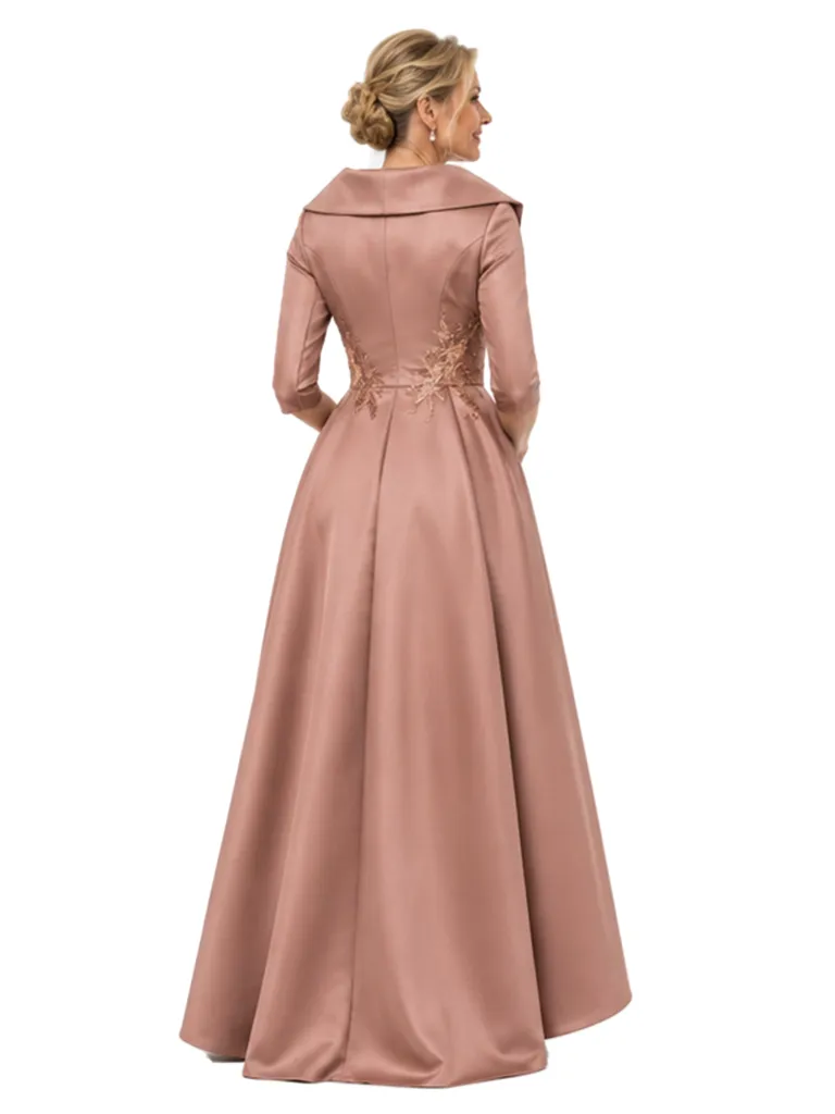ChicSew V-Neck 3/4 Sleeve Lace Appliques Satin A-Line High-Low Mother of the Bride Dress sold by ChicSew product image thumbnail 3