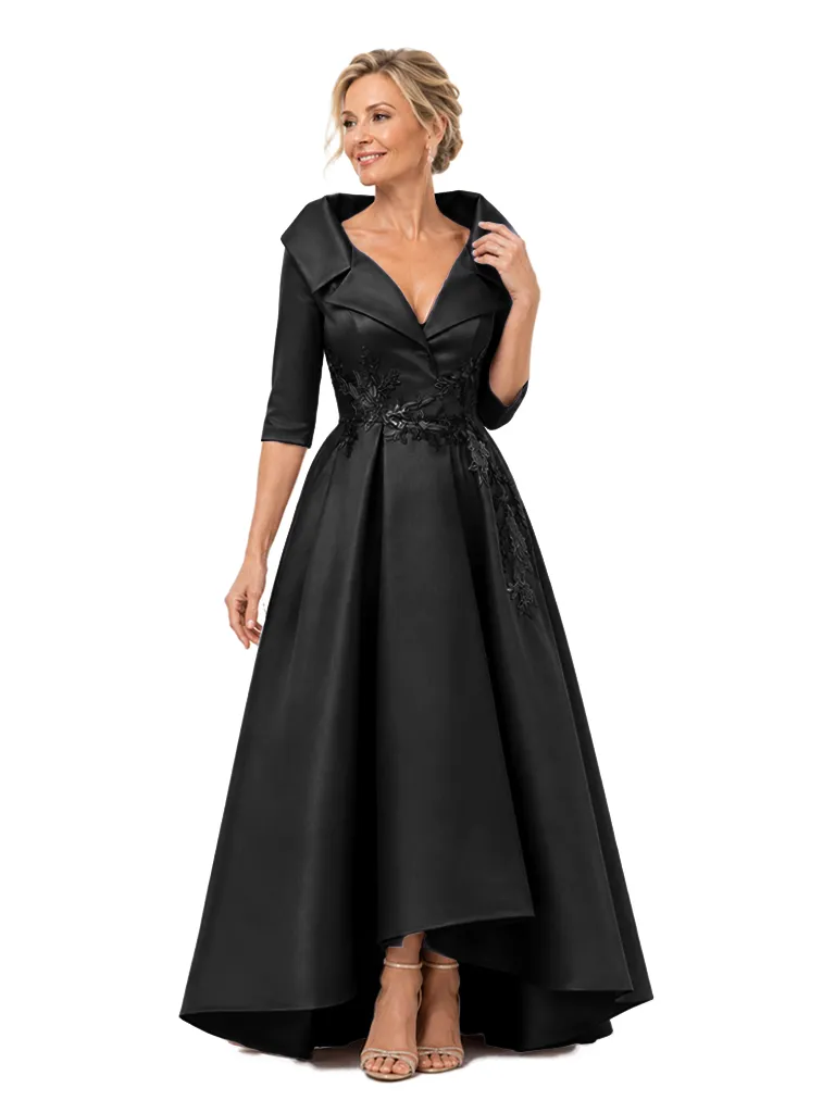 ChicSew V-Neck 3/4 Sleeve Lace Appliques Satin A-Line High-Low Mother of the Bride Dress sold by ChicSew product image thumbnail 4