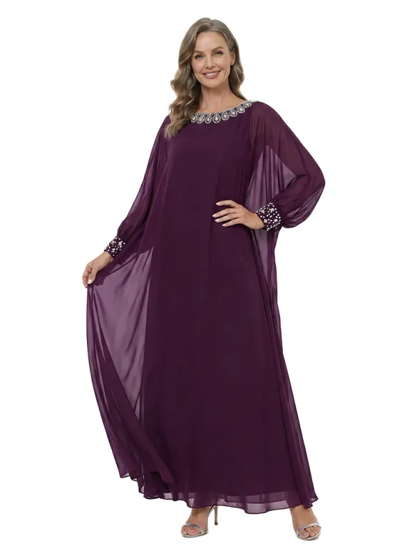 ChicSew Scoop Long Sleeves Beaded Chiffon A-Line Mother Of The Bride Dresses Classy Formal Gowns made by ChicSew