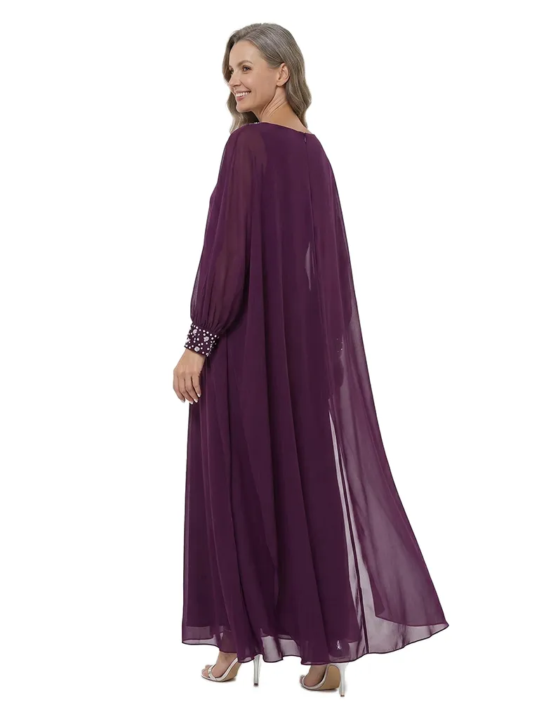 ChicSew Scoop Long Sleeves Beaded Chiffon A-Line Mother Of The Bride Dresses Classy Formal Gowns sold by ChicSew product image thumbnail 3