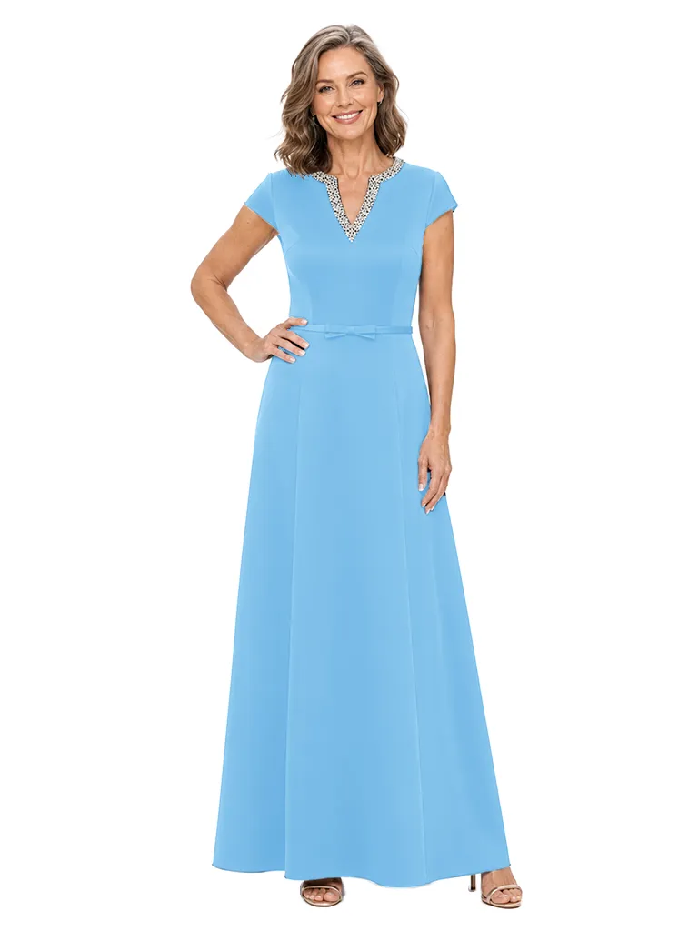 ChicSew Fancy Cap Sleeve V-Neck Beaded Satin A-Line Floor Length Formal Mother Of The Bride Gown sold by ChicSew product image thumbnail 5