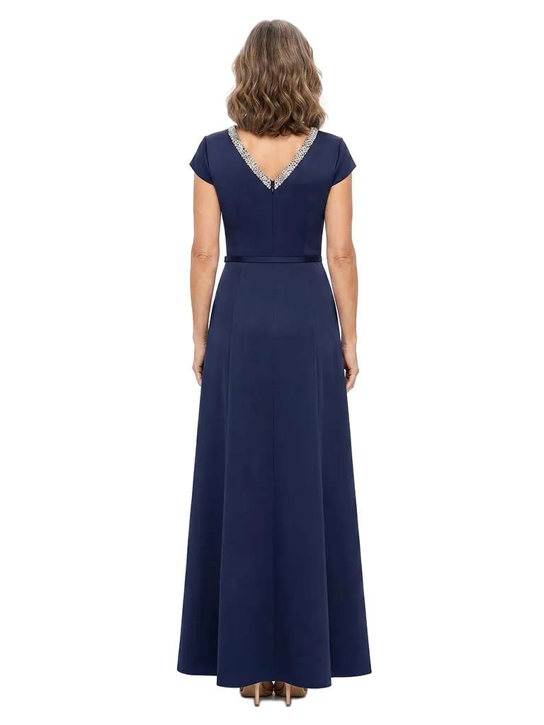 ChicSew Fancy Cap Sleeve V-Neck Beaded Satin A-Line Floor Length Formal Mother Of The Bride Gown sold by ChicSew product image thumbnail 3