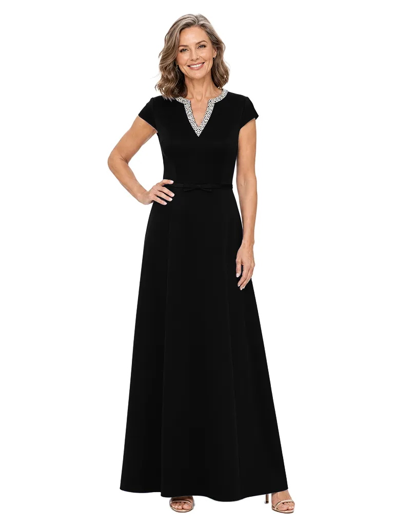 ChicSew Fancy Cap Sleeve V-Neck Beaded Satin A-Line Floor Length Formal Mother Of The Bride Gown sold by ChicSew product image thumbnail 4
