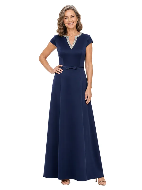 ChicSew Fancy Cap Sleeve V-Neck Beaded Satin A-Line Floor Length Formal Mother Of The Bride Gown made by ChicSew