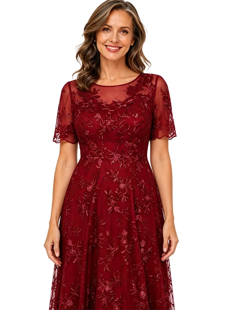 ChicSew Beautiful Short Sleeve Round Neck Lace Tea Length A-Line Mother Of The Bride Dress sold by ChicSew product image thumbnail 2