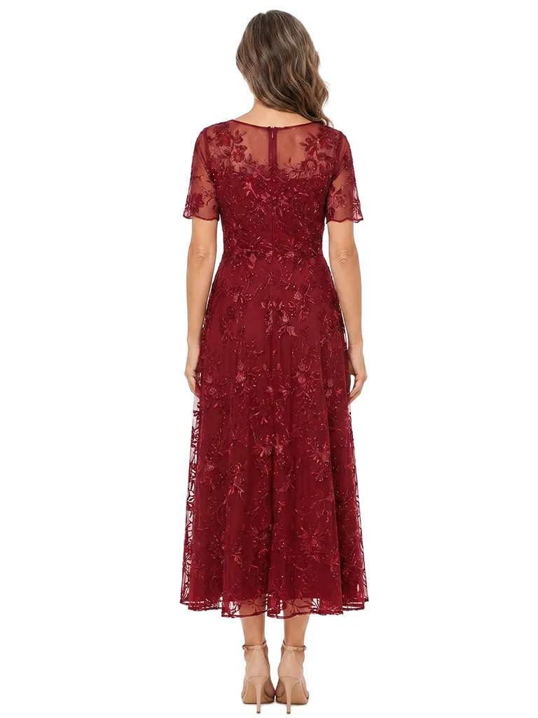 ChicSew Beautiful Short Sleeve Round Neck Lace Tea Length A-Line Mother Of The Bride Dress sold by ChicSew product image thumbnail 3