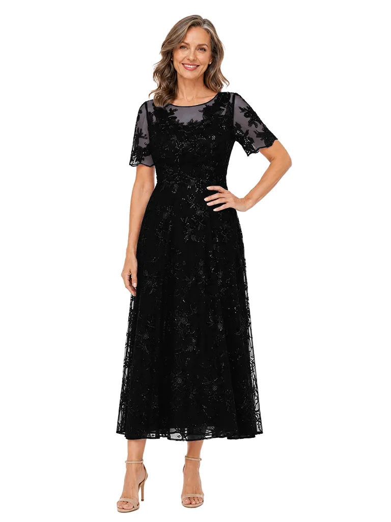 ChicSew Beautiful Short Sleeve Round Neck Lace Tea Length A-Line Mother Of The Bride Dress sold by ChicSew product image thumbnail 4