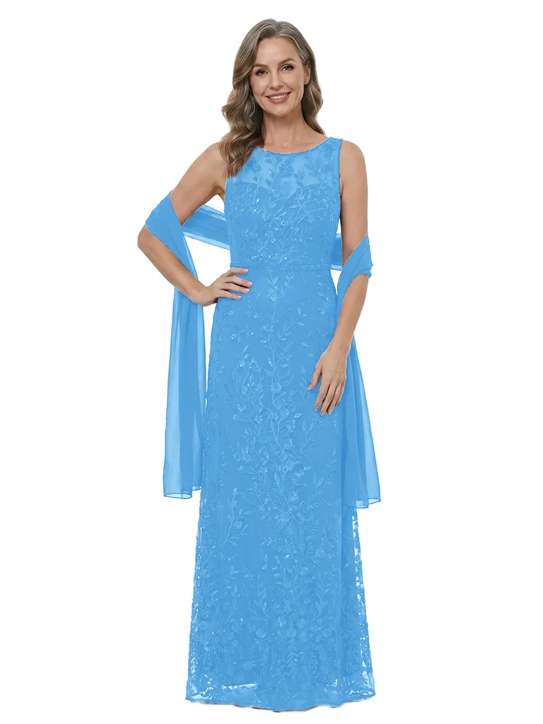 ChicSew Classy Sleeveless Round Neck Lace Applique A-Line Floor Length Mother Of The Groom Dress With Shawl sold by ChicSew product image thumbnail 5