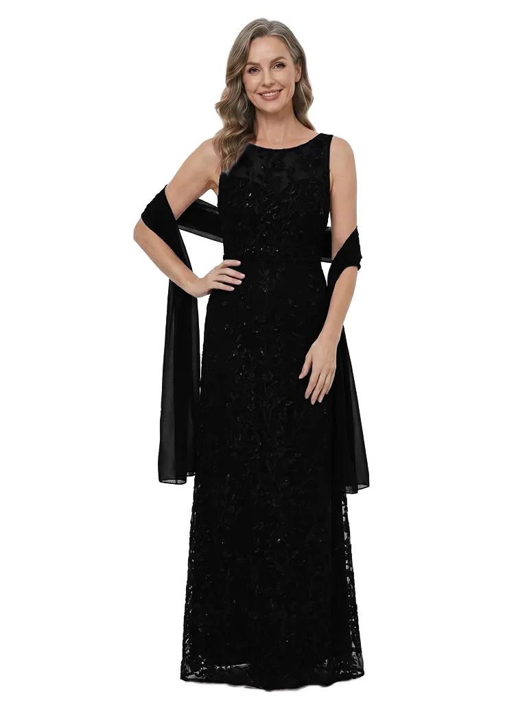 ChicSew Classy Sleeveless Round Neck Lace Applique A-Line Floor Length Mother Of The Groom Dress With Shawl sold by ChicSew product image thumbnail 4