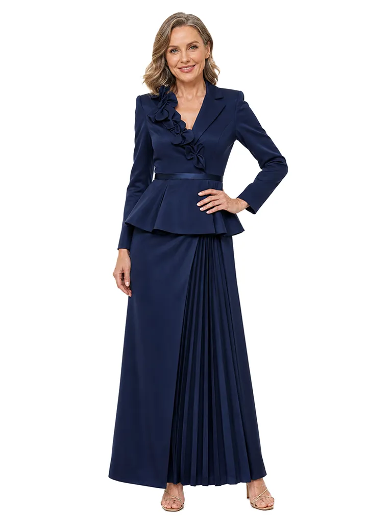 ChicSew Stylish Long Sleeve Peplum Satin Pleated Floor Length Formal Mother Of The Groom Dress sold by ChicSew