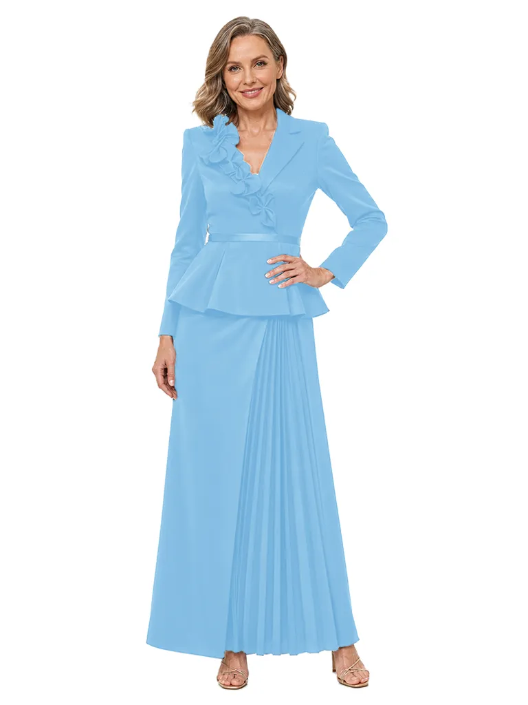 ChicSew Stylish Long Sleeve Peplum Satin Pleated Floor Length Formal Mother Of The Groom Dress sold by ChicSew product image thumbnail 5