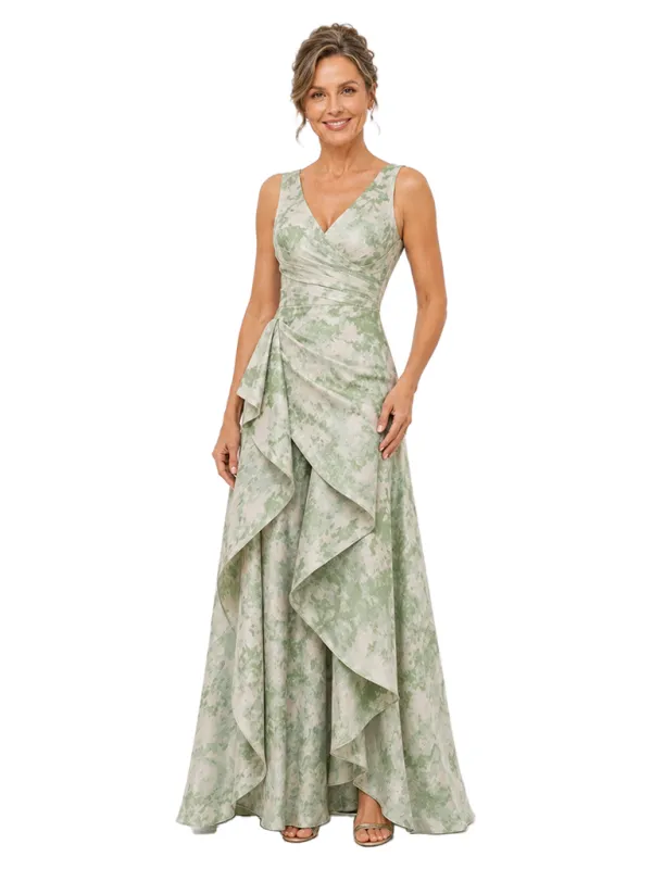 Chicsew Elegant Floral V-Neck Ruched Floor-Length Mother of The Bride Dresses made by ChicSew