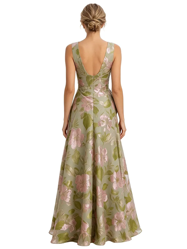 Chicsew Elegant Floral V-Neck Ruched A-Line Long Mother of The Bride Dresses sold by ChicSew product image thumbnail 3