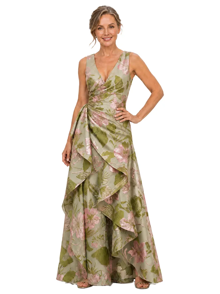 Chicsew Elegant Floral V-Neck Ruched A-Line Long Mother of The Bride Dresses sold by ChicSew