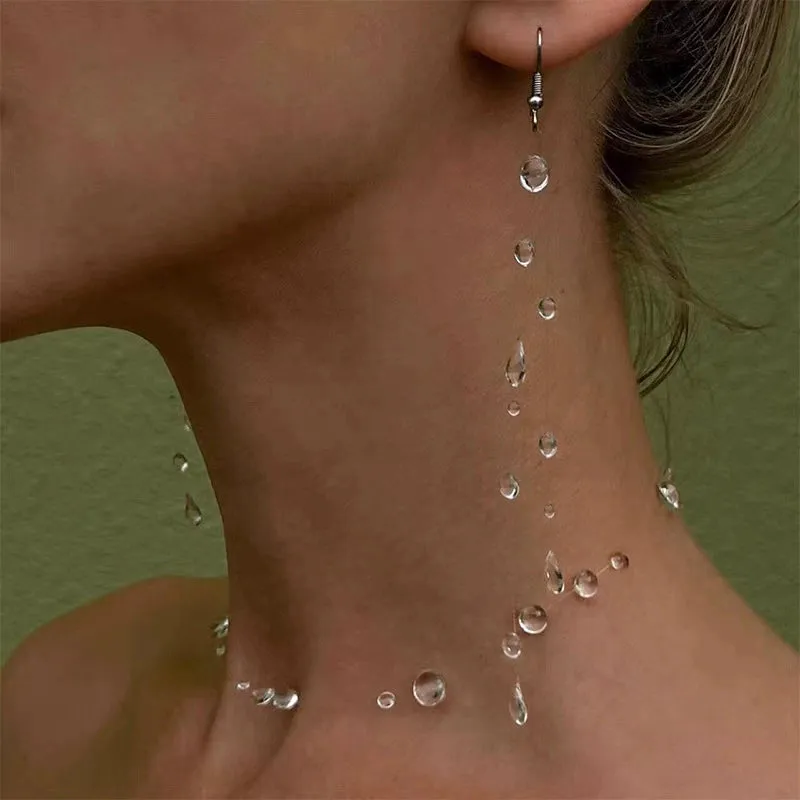 Transparent Crystal Dewdrop Earrings Necklace Suit made by ChicSew