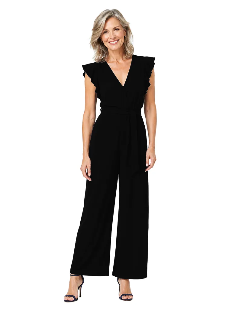 ChicSew Modern V-Neck Flutter Sleeves Chiffon Mother Of The Bride Jumpsuit sold by ChicSew product image thumbnail 4