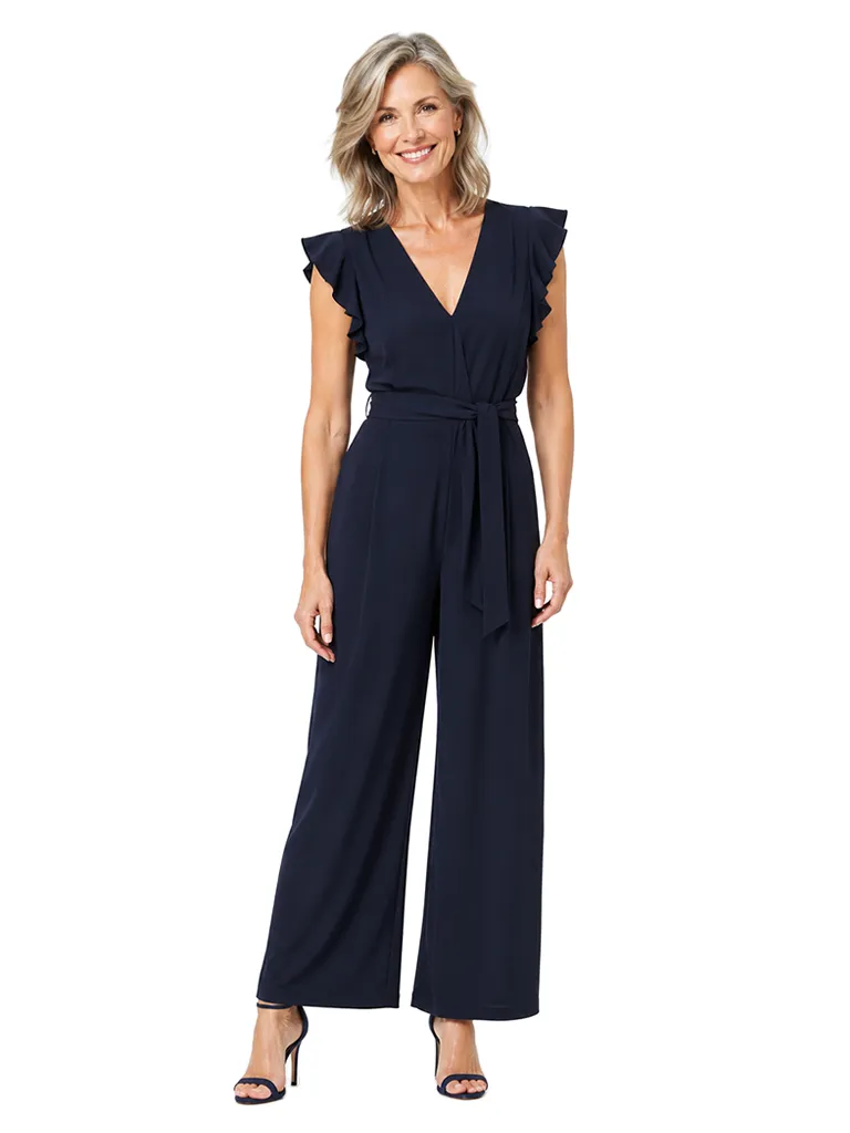 ChicSew Modern V-Neck Flutter Sleeves Chiffon Mother Of The Bride Jumpsuit sold by ChicSew