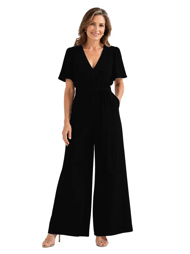 ChicSew V-Neck Chiffon Mother Of The Groom Jumpsuit With Short Sleeves sold by ChicSew product image thumbnail 4