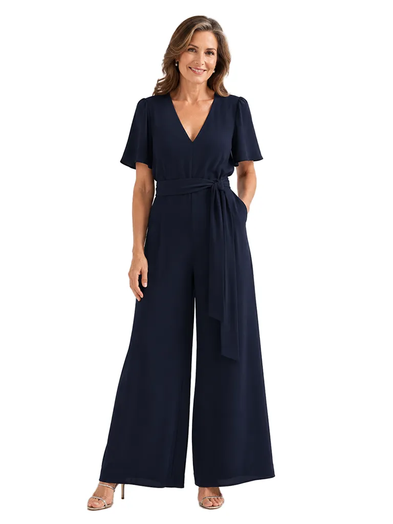 ChicSew V-Neck Chiffon Mother Of The Groom Jumpsuit With Short Sleeves sold by ChicSew