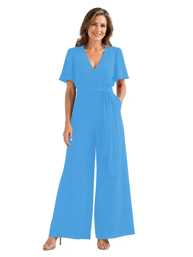 ChicSew V-Neck Chiffon Mother Of The Groom Jumpsuit With Short Sleeves sold by ChicSew product image thumbnail 5