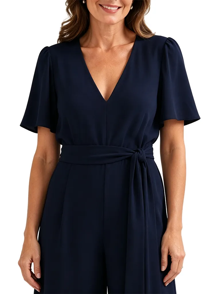 ChicSew V-Neck Chiffon Mother Of The Groom Jumpsuit With Short Sleeves sold by ChicSew product image thumbnail 2