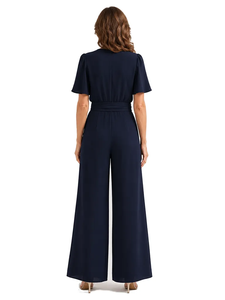 ChicSew V-Neck Chiffon Mother Of The Groom Jumpsuit With Short Sleeves sold by ChicSew product image thumbnail 3