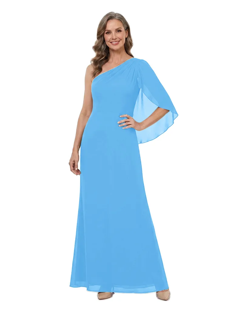 Chicsew One Shoulder Cape Sleeve Chiffon Long Mother of The Groom Dresses sold by ChicSew product image thumbnail 5