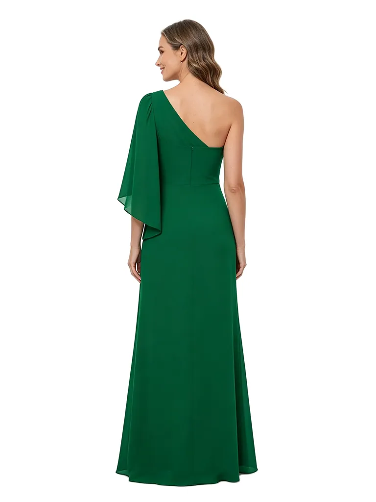 Chicsew One Shoulder Cape Sleeve Chiffon Long Mother of The Groom Dresses sold by ChicSew product image thumbnail 3