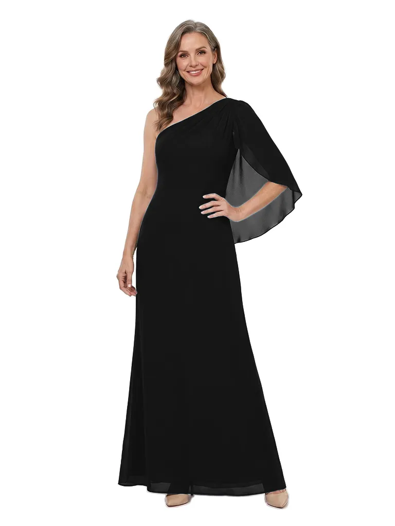 Chicsew One Shoulder Cape Sleeve Chiffon Long Mother of The Groom Dresses sold by ChicSew product image thumbnail 4