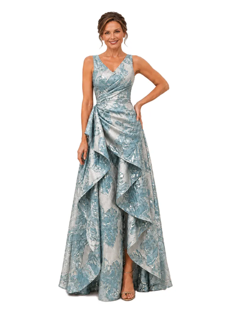 Chicsew Elegant Floral V-Neck Ruched Floor-Length A-Line Mother of The Bride Dress sold by ChicSew product image thumbnail 5