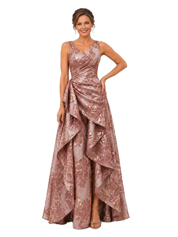 Chicsew Elegant Floral V-Neck Ruched Floor-Length A-Line Mother of The Bride Dress made by ChicSew