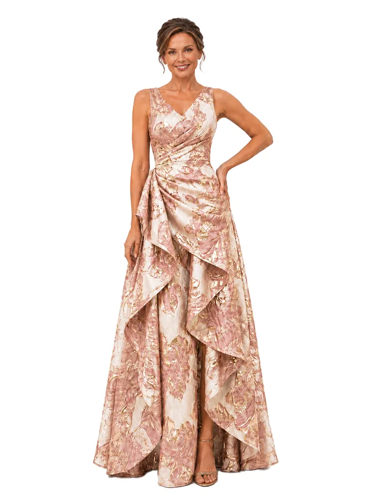 Chicsew Elegant Floral V-Neck Ruched Floor-Length A-Line Mother of The Bride Dress sold by ChicSew product image thumbnail 4