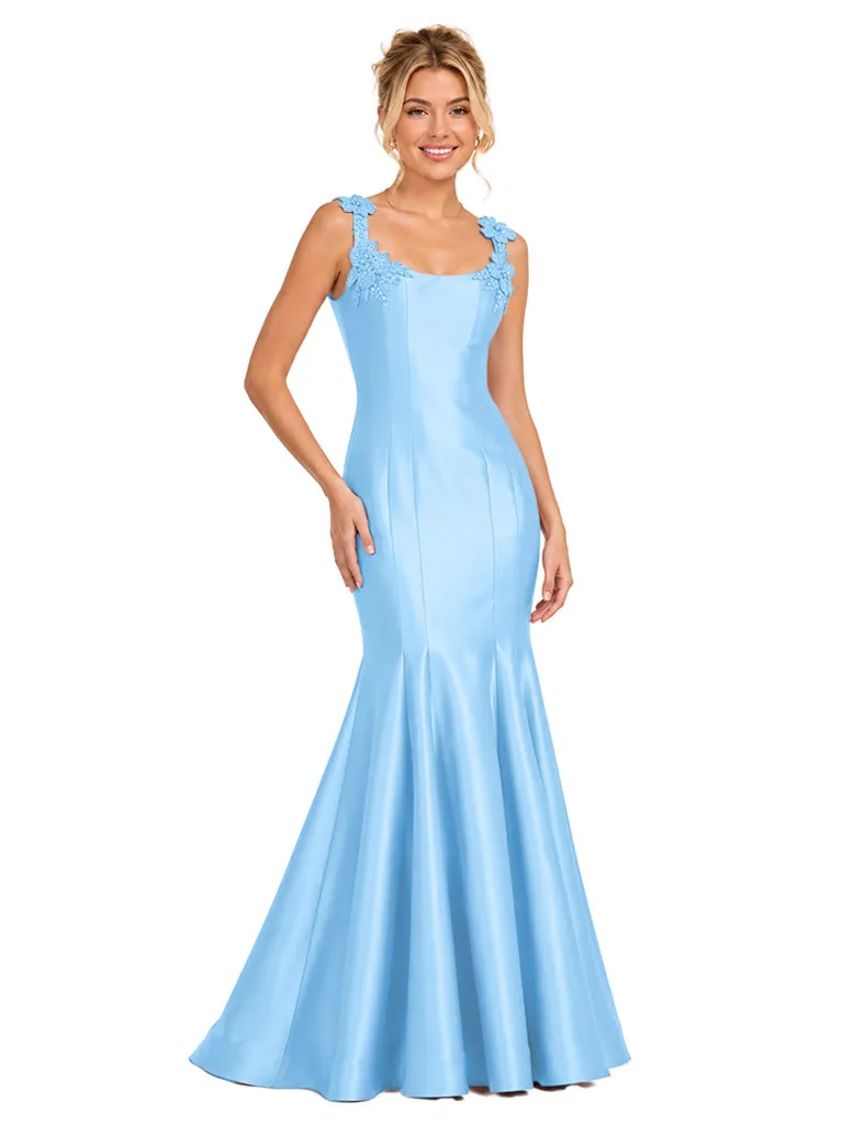 Chicsew Sexy Spaghetti Straps Floral Lace Appliqué Satin Unique Long Mermaid Bridesmaid Dresses sold by ChicSew product image thumbnail 5