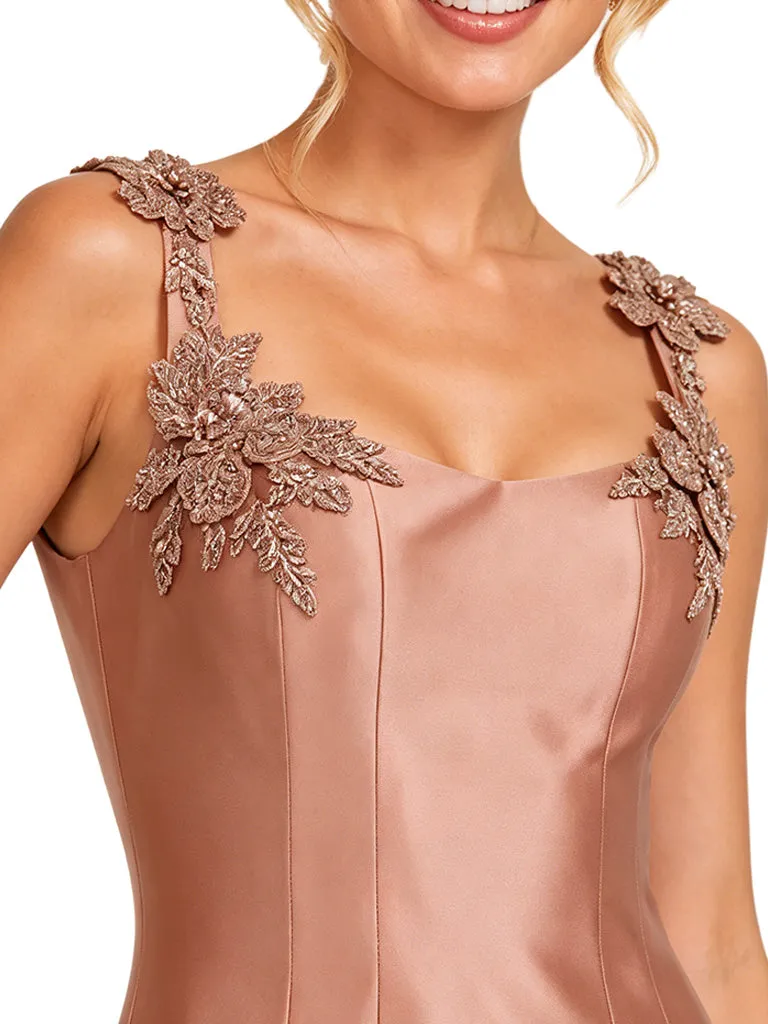 Chicsew Sexy Spaghetti Straps Floral Lace Appliqué Satin Unique Long Mermaid Bridesmaid Dresses sold by ChicSew product image thumbnail 2