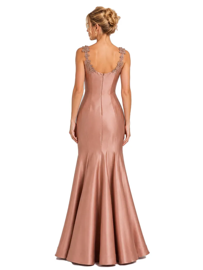 Chicsew Sexy Spaghetti Straps Floral Lace Appliqué Satin Unique Long Mermaid Bridesmaid Dresses sold by ChicSew product image thumbnail 3
